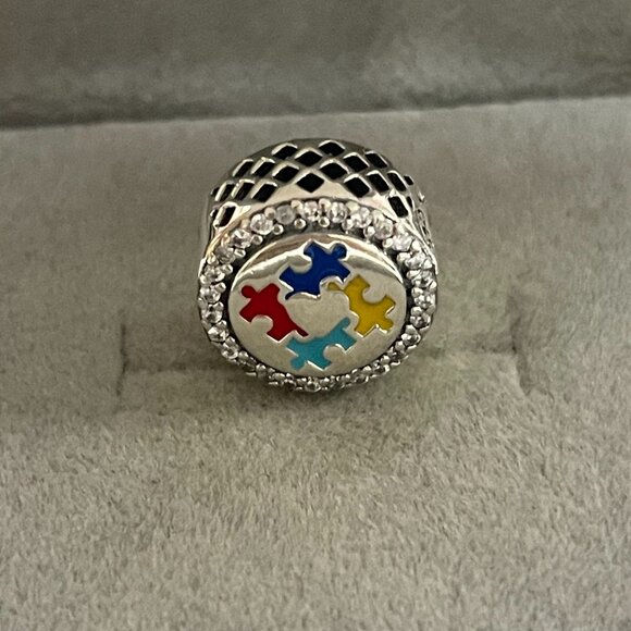 Pandora Autism Awareness Puzzle Dangle Pendant Charm S925 ALE - Picture 2 of 4